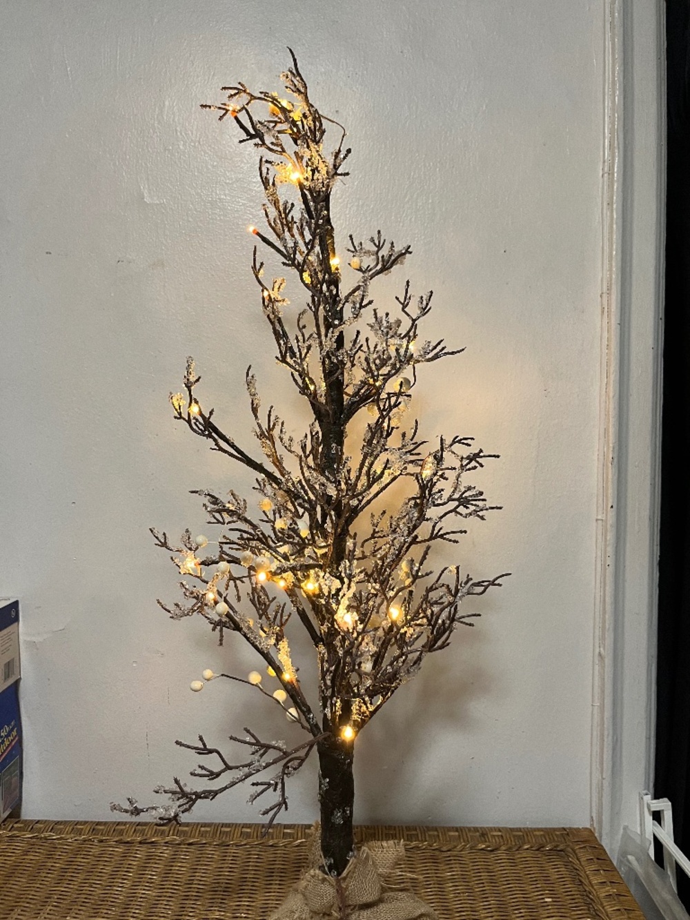 West Elm. Nearly Natural Pre-Lit Twig Artificial Tree in Burlap Planter.  NWOT